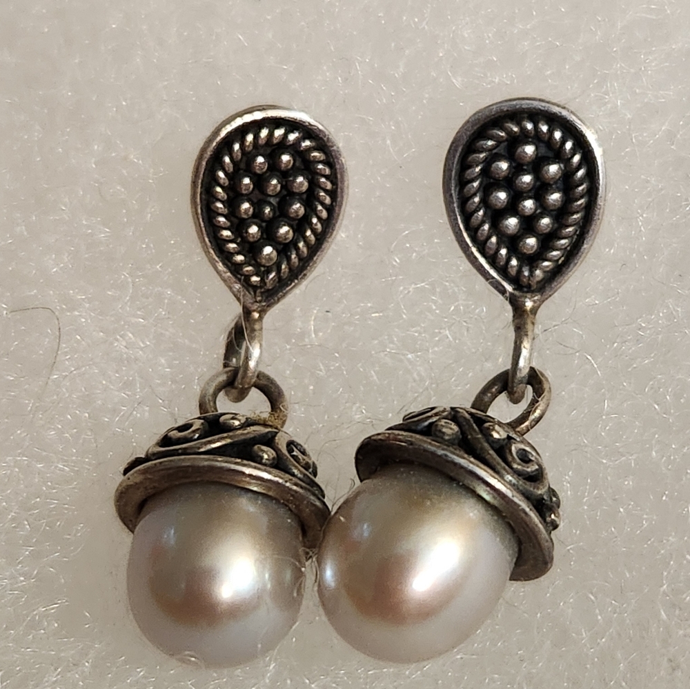 Elegant Silver and Pearl Drop Earrings